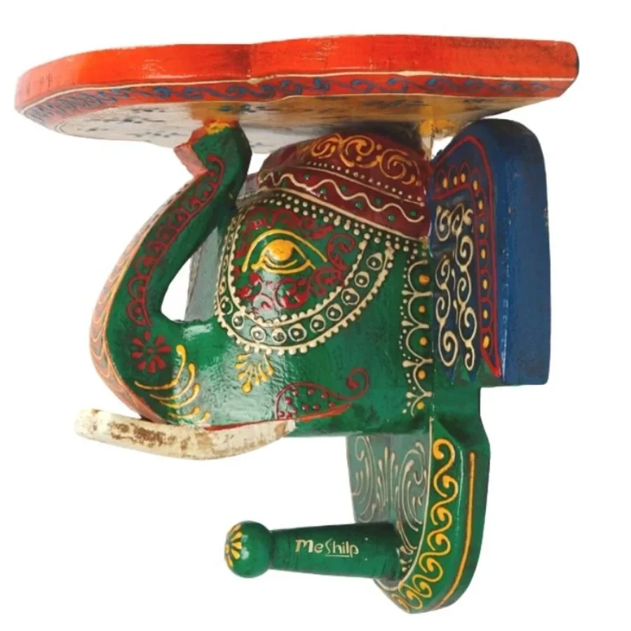 Untitled design (75) Multi Color hand Embossed Elephant Face Wall Shelf - Image 1